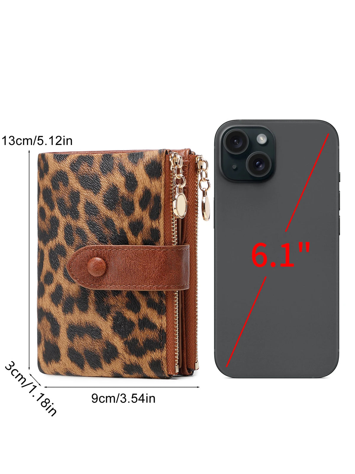 Vintage Leopard Print Tri-Fold Wallet with Double Zipper