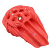 A bright red, textured slime kit filled with colorful fruit decorations for creative play.