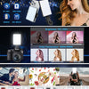 A set of 72 LED rechargeable selfie lights with front and back phone clips shown alongside various camera and phone accessori
