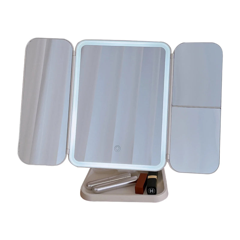 Tri-Fold LED Lighted Makeup Mirror with 3x/2x/1x Magnification