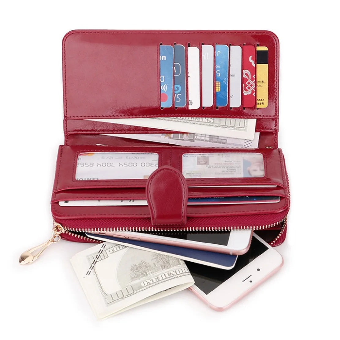 Waxed Leather Long Wallet with Wrist Strap