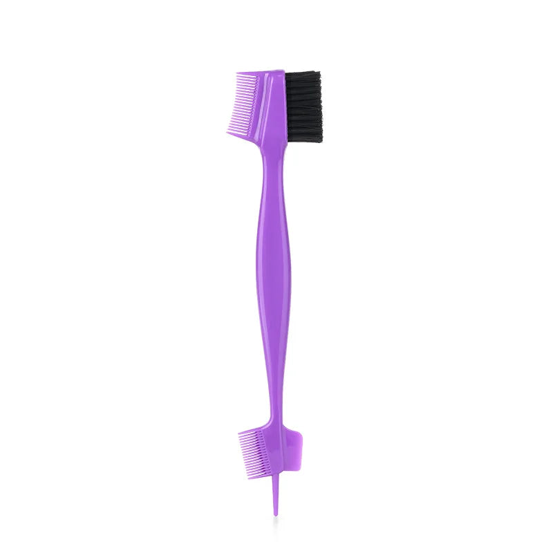 A purple edge control brush with black bristles for hairlines and wigs.