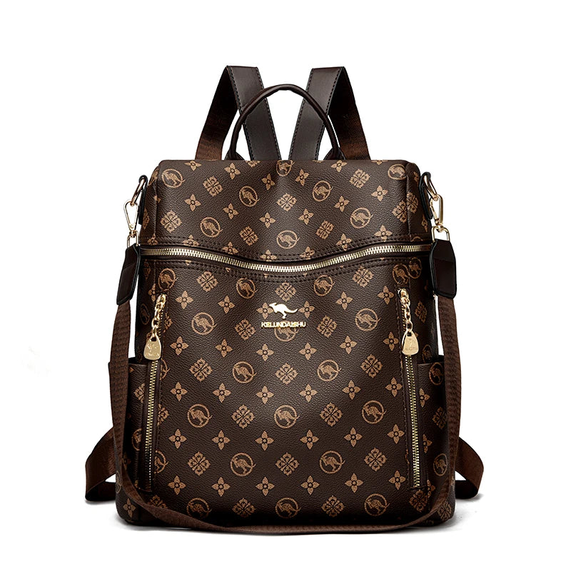 Women's Genuine Leather Backpack with Multiple Pockets