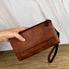 Men's Classic Leather Clutch Bag with Dual Zip Compartments