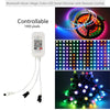 A white Bluetooth music magic color LED smart dimmer controller with wires and a remote control.