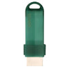 A green reusable limescale and stain eraser tool with a handle and a flat cleaning block.