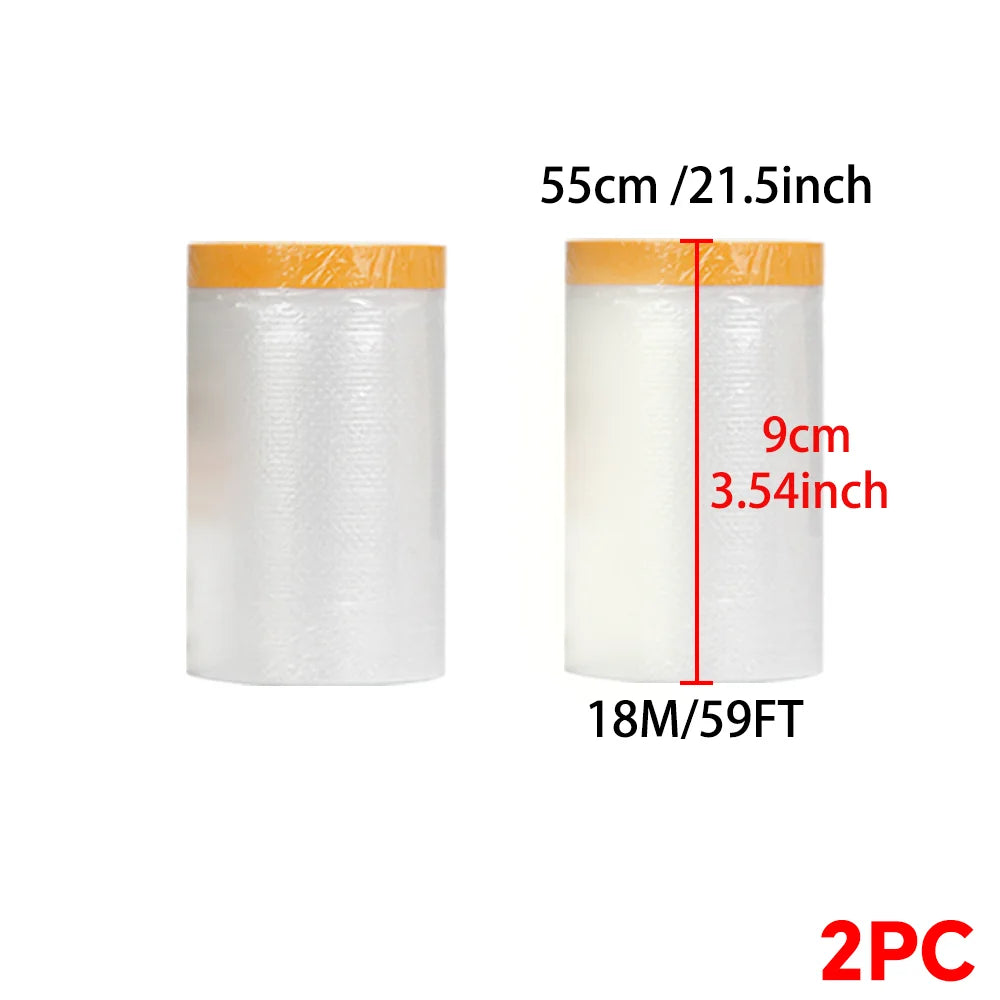 Two rolls of clear plastic sheeting for painting and protection, measuring 55cm long.