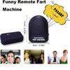A black remote controlled fart machine device shown alongside several people.