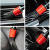 A set of red car cleaning brushes with black bristles shown in various angles for automotive detailing.
