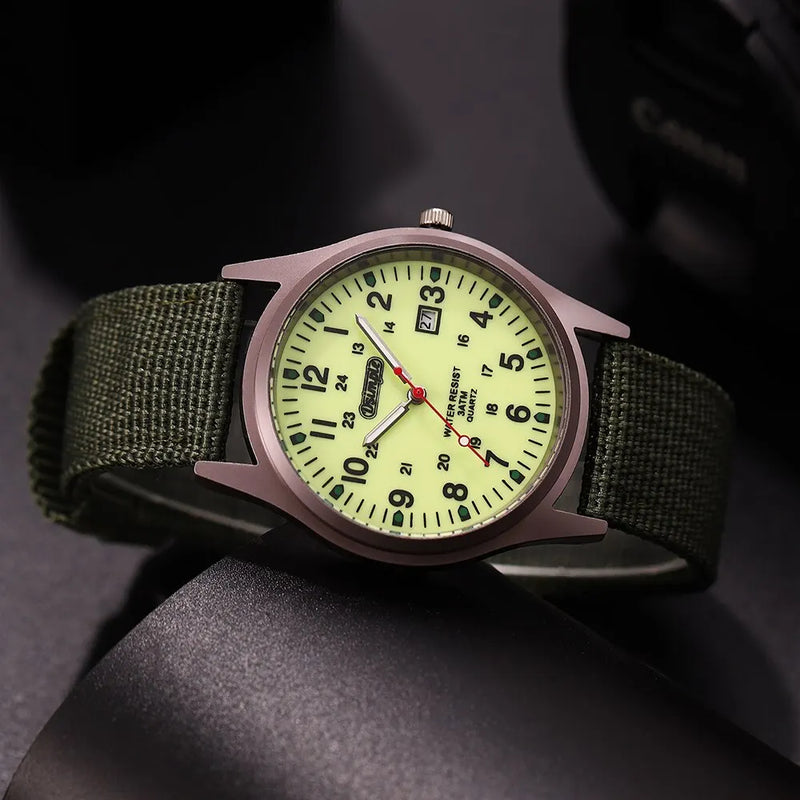 Luminous Military-Style Quartz Wristwatch with Nylon Strap