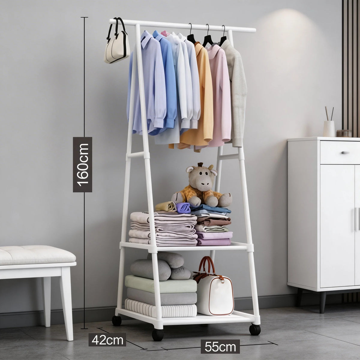 Space-Saving Multi-Use Coat Rack with Storage Shelf