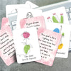 Set aus rosa und weißen Motivationskarten mit Zeichnungen und Text