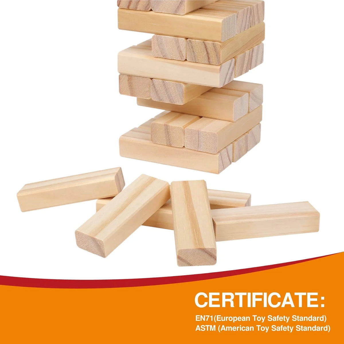 Classic Wooden Tumble Tower Game – 54-Piece Family Stacking Blocks