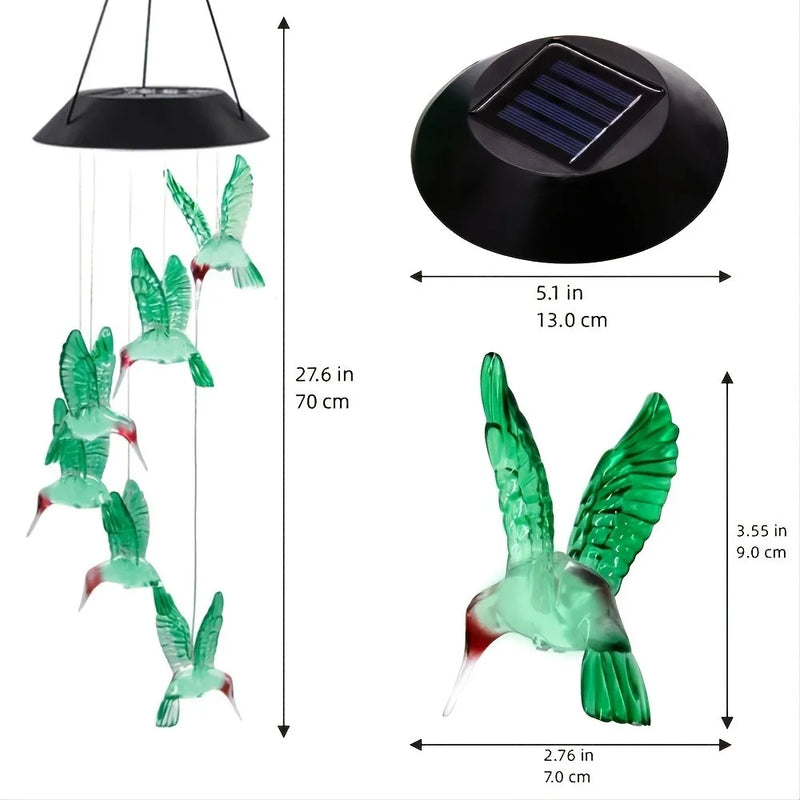 Solar-Powered Hummingbird Wind Chimes with Color-Changing LED