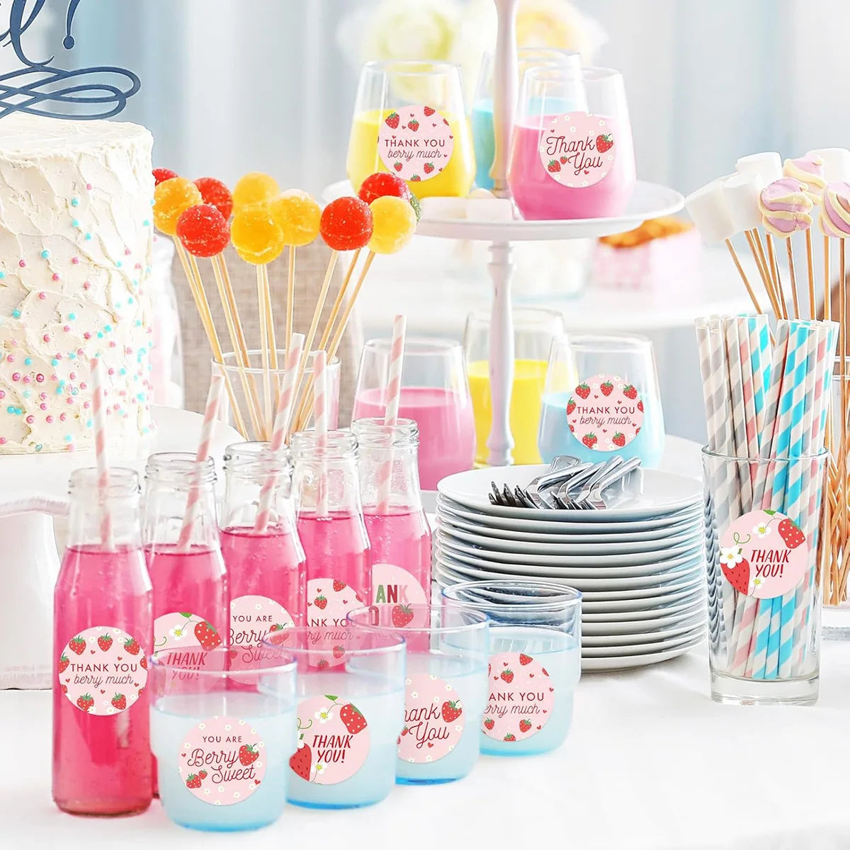 Strawberry Thank You Stickers – 500-Pack for Sealing, Decorating & Gifting