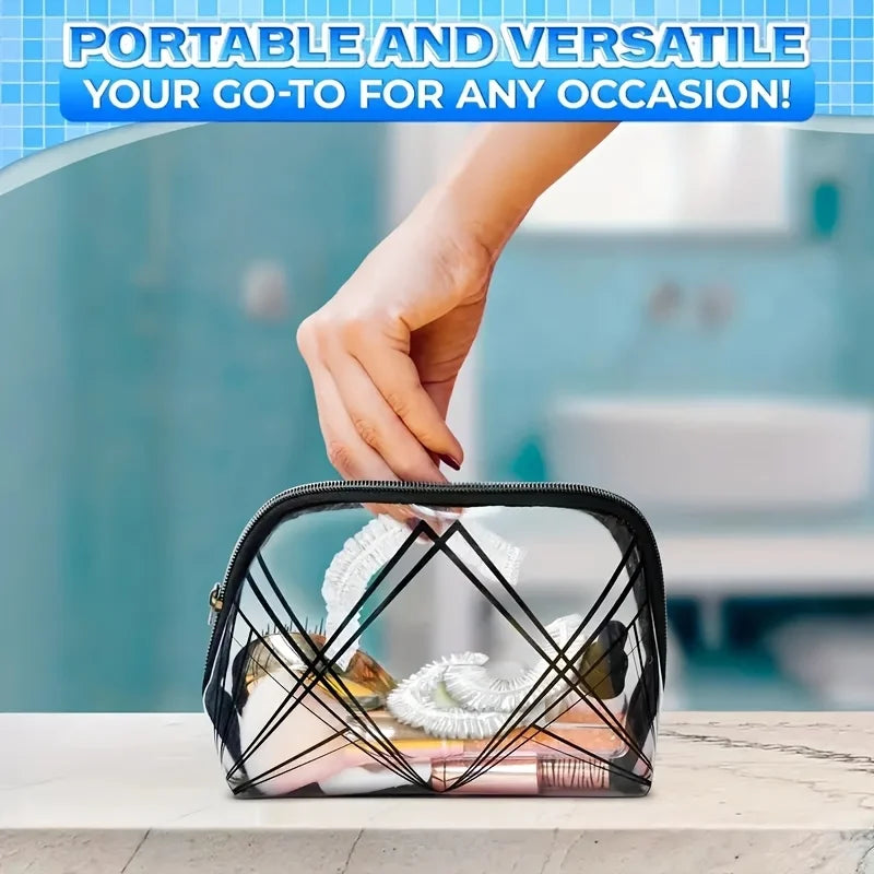 A hand is holding a black mesh disposable shower cap for hair protection on a white surface.