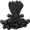A bundle of black heavy-duty UV-resistant ball bungee cords for camping and tarps.