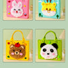 Four felt animal bags featuring rabbits, cats, bears, and pandas in pink, blue, yellow, and green colors.