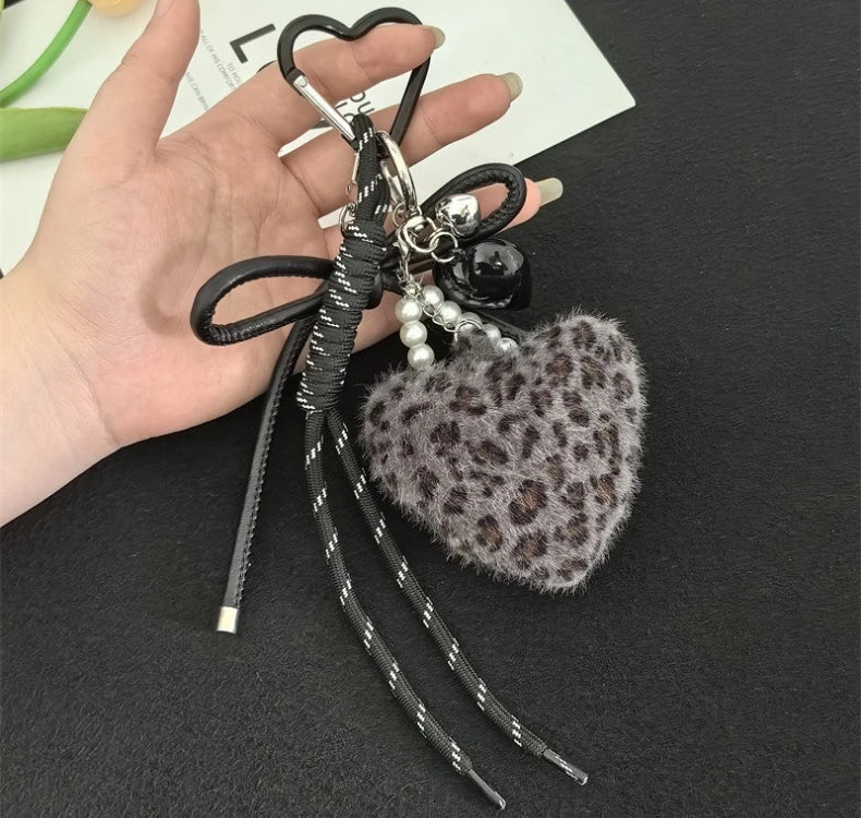 Leopard Print Plush Keychain with Woven Rope