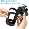 A hand is adjusting a black 360-degree rotating bottle holder clamp onto a device.