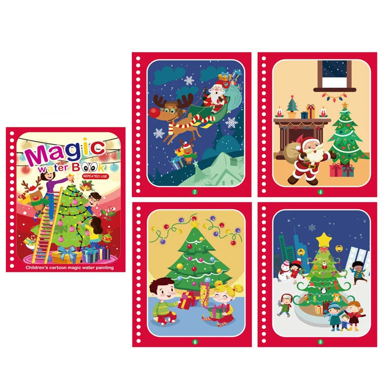 A set of reusable magic water drawing books featuring Christmas and winter scenes for children.