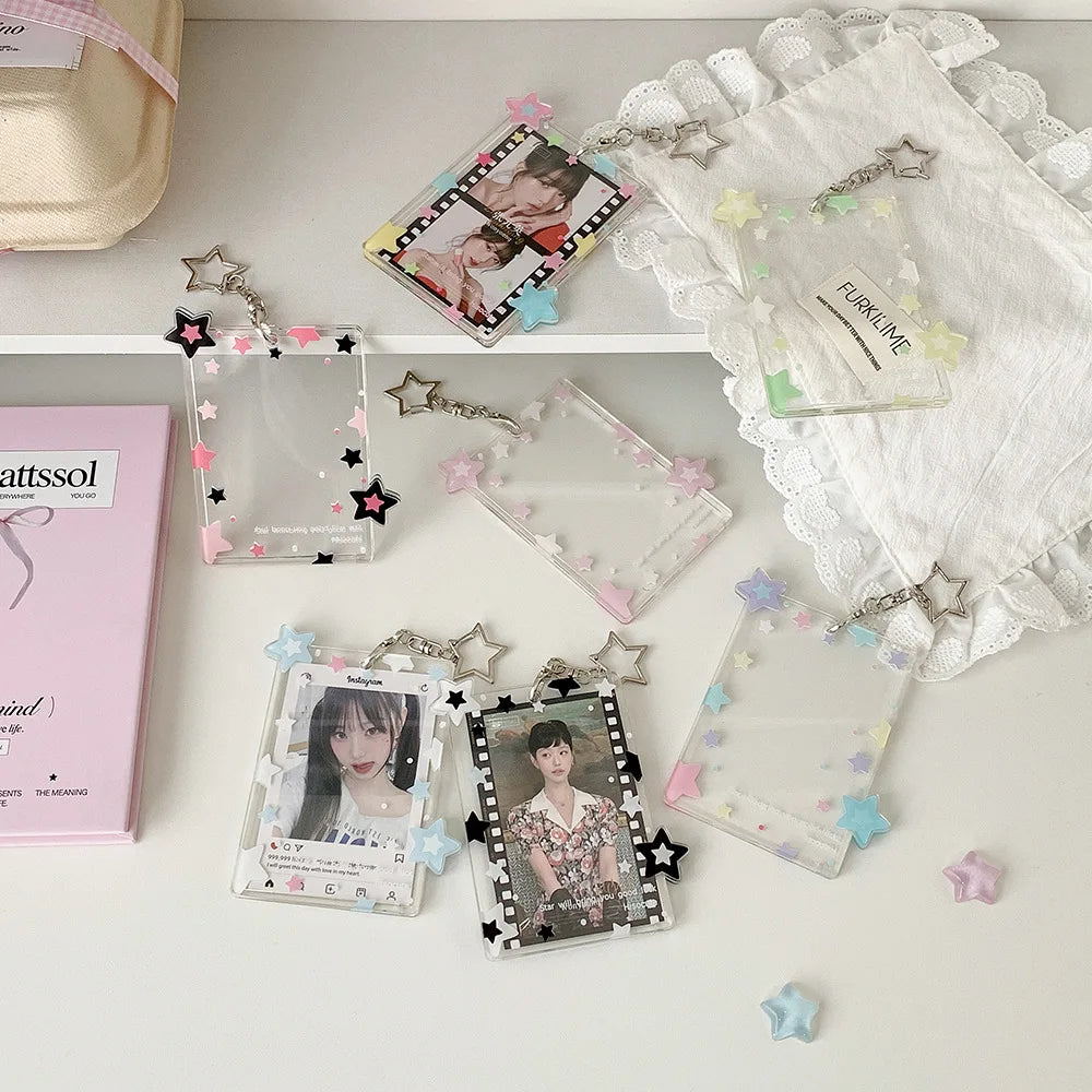 Transparent Acrylic Photocard Holder with Star Pendant Keychain