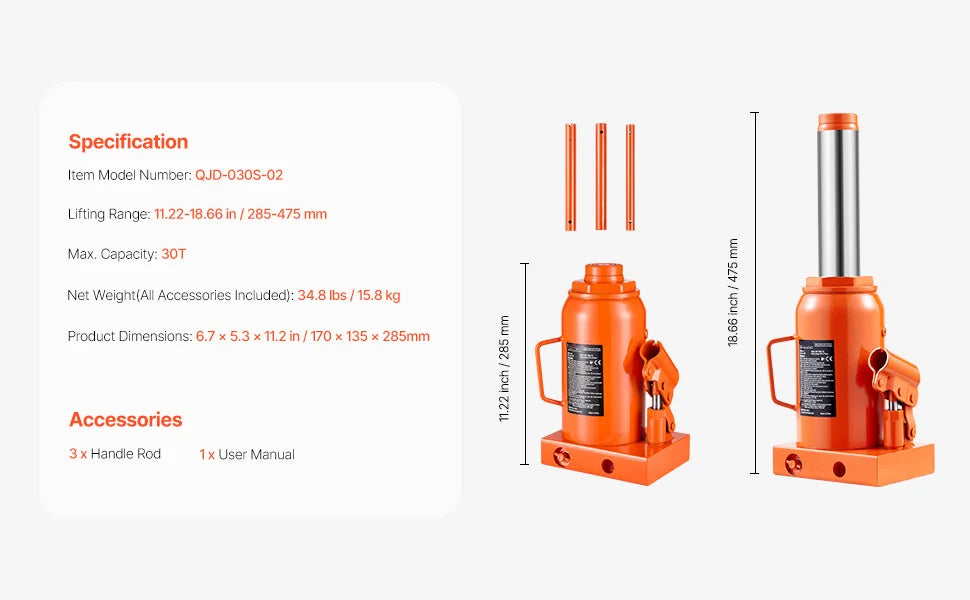 Heavy-Duty Hydraulic Bottle Jack for Trucks, SUVs, and RVs
