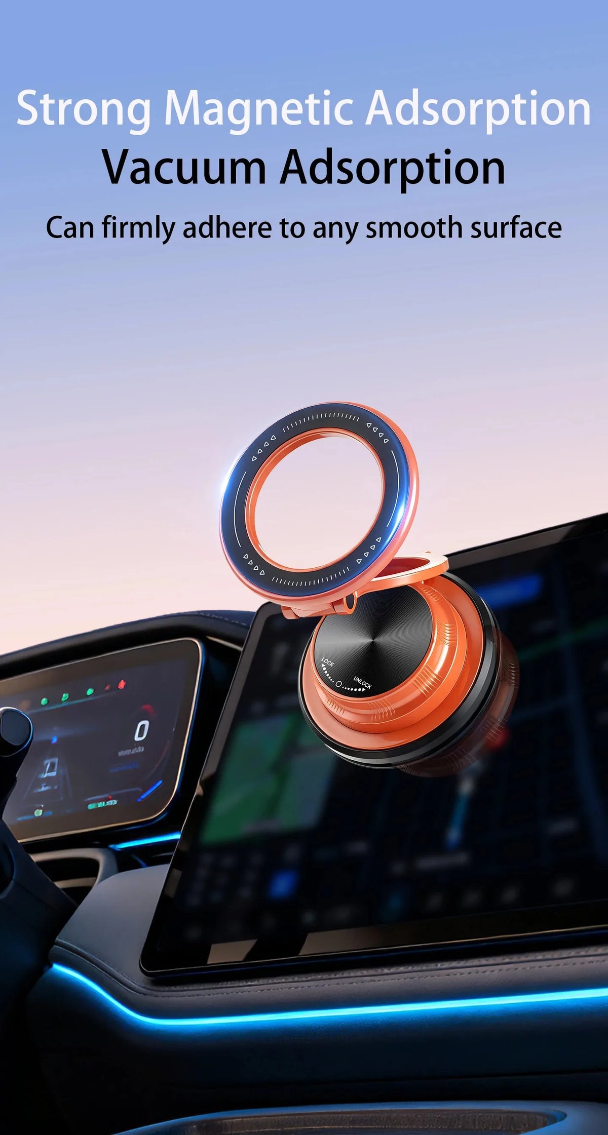 Magnetic Car Phone Holder with Vacuum Suction Mount