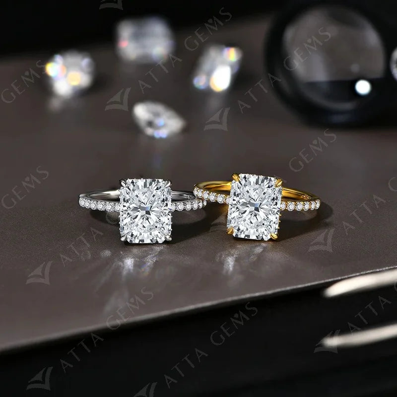 Radiant Cut Moissanite Engagement Ring in 18K Gold-Plated Sterling Silver