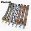 A set of leopard print wide adjustable crossbody bag straps in various shades of brown and black.