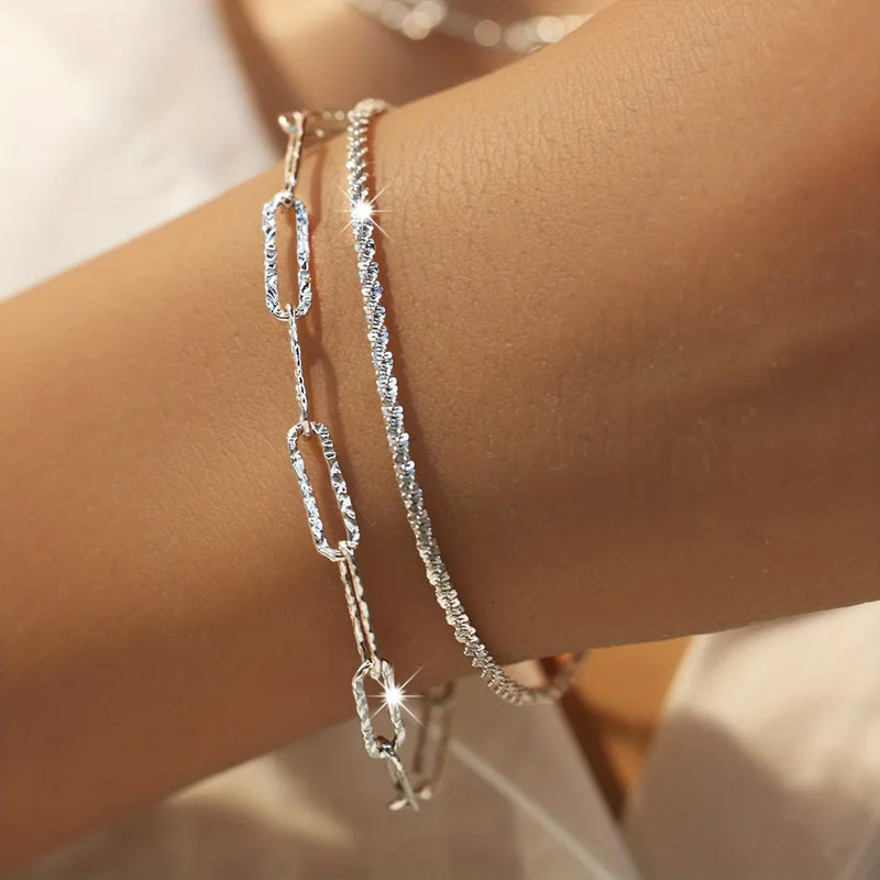 925er Sterlingsilber Paperclip-Kette Halskette & Armband Set