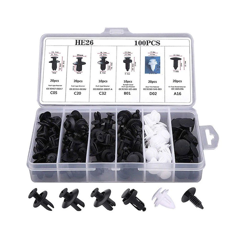 Mixed Size Plastic Retainer Clips for Auto Trim, Bumper, and Door Panels
