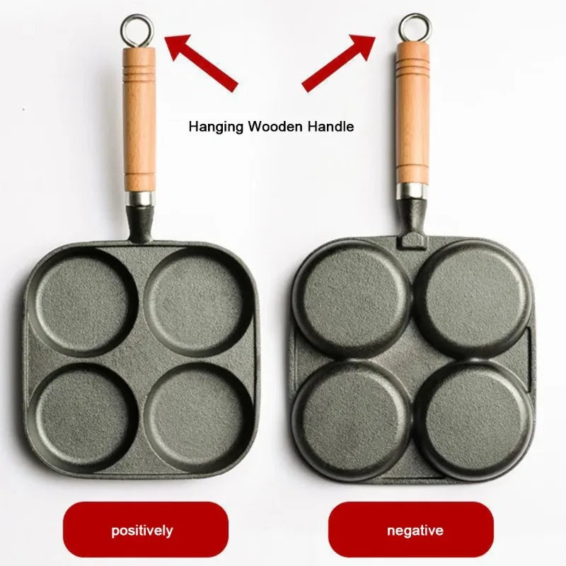 Sartén Antiadherente de Cuatro Cavidades para Huevos, Panqueques y Hamburguesas