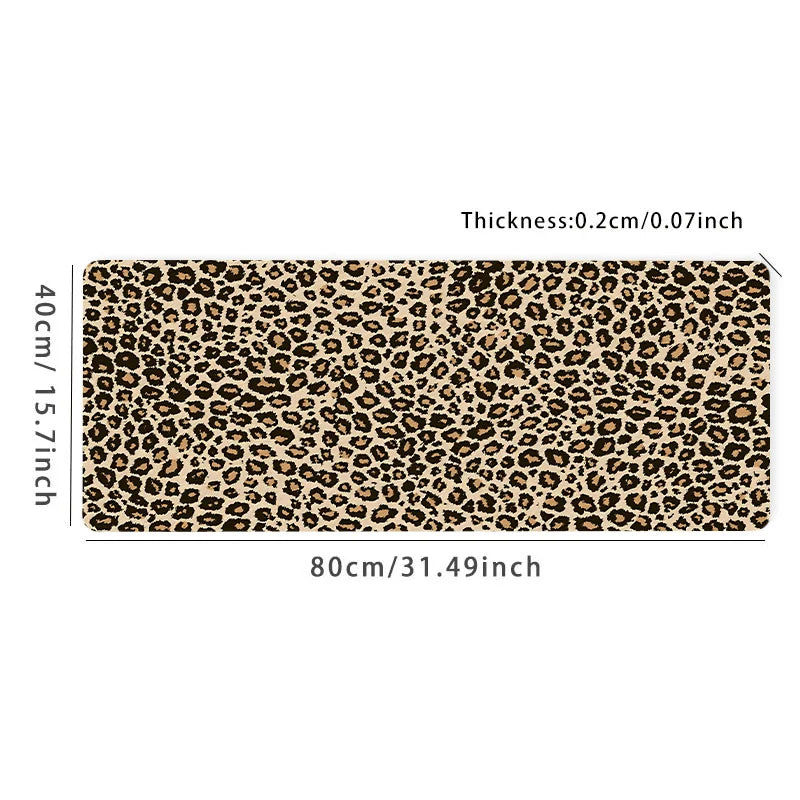 XXL Leopard Print Desk Mat with Non-Slip Rubber Base