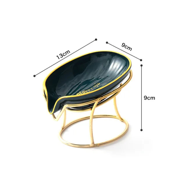 Leaf-Shape Self-Draining Soap Dish with Metal Bracket