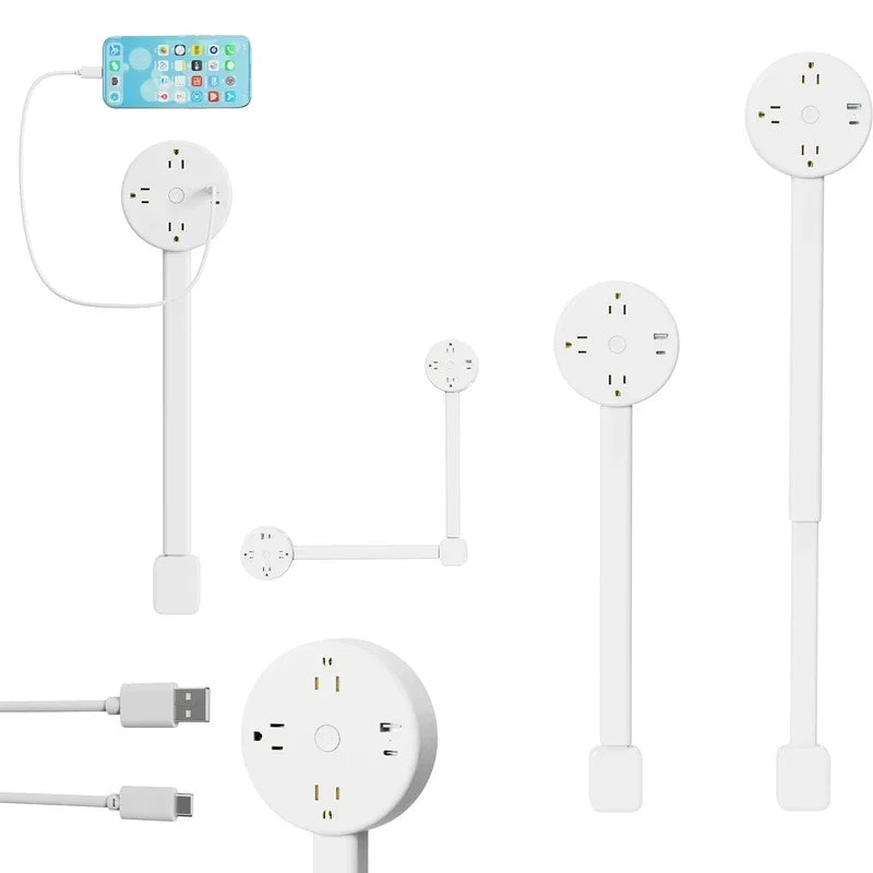 Rotating Wall Plug Extender with Adjustable Length and USB Ports