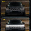 Before and after comparison of a car's front grille with LED accent lighting installed.