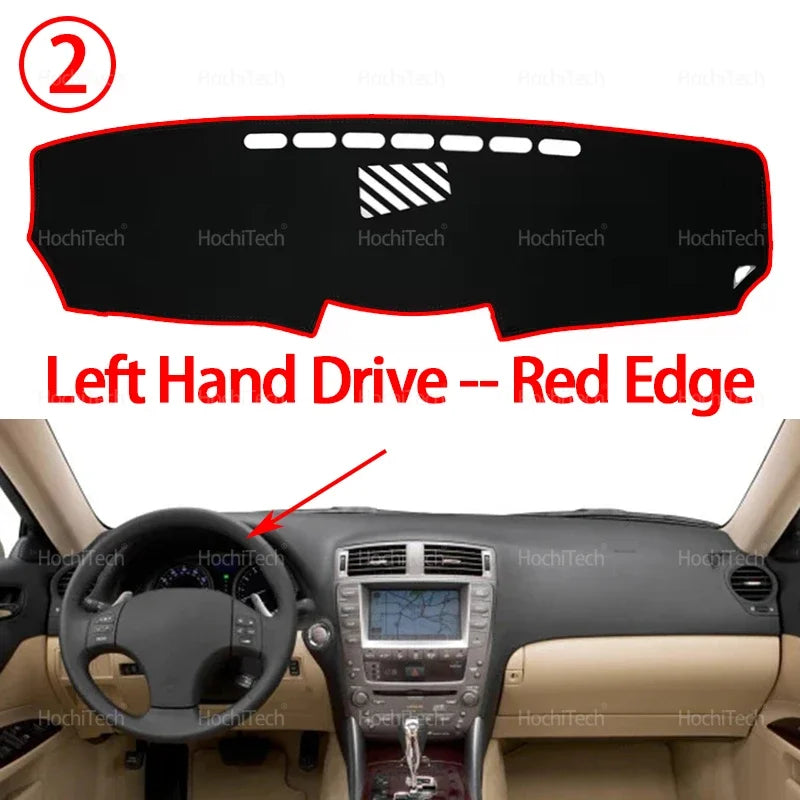 Anti-slip dashboard cover with a red edge installed in a Lexus interior.