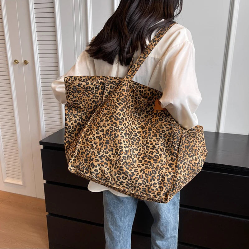 Vintage Leopard Print Canvas Tote Bag