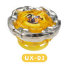 A metal spinning top battle toy with a yellow launcher and an orange-yellow spinning top.
