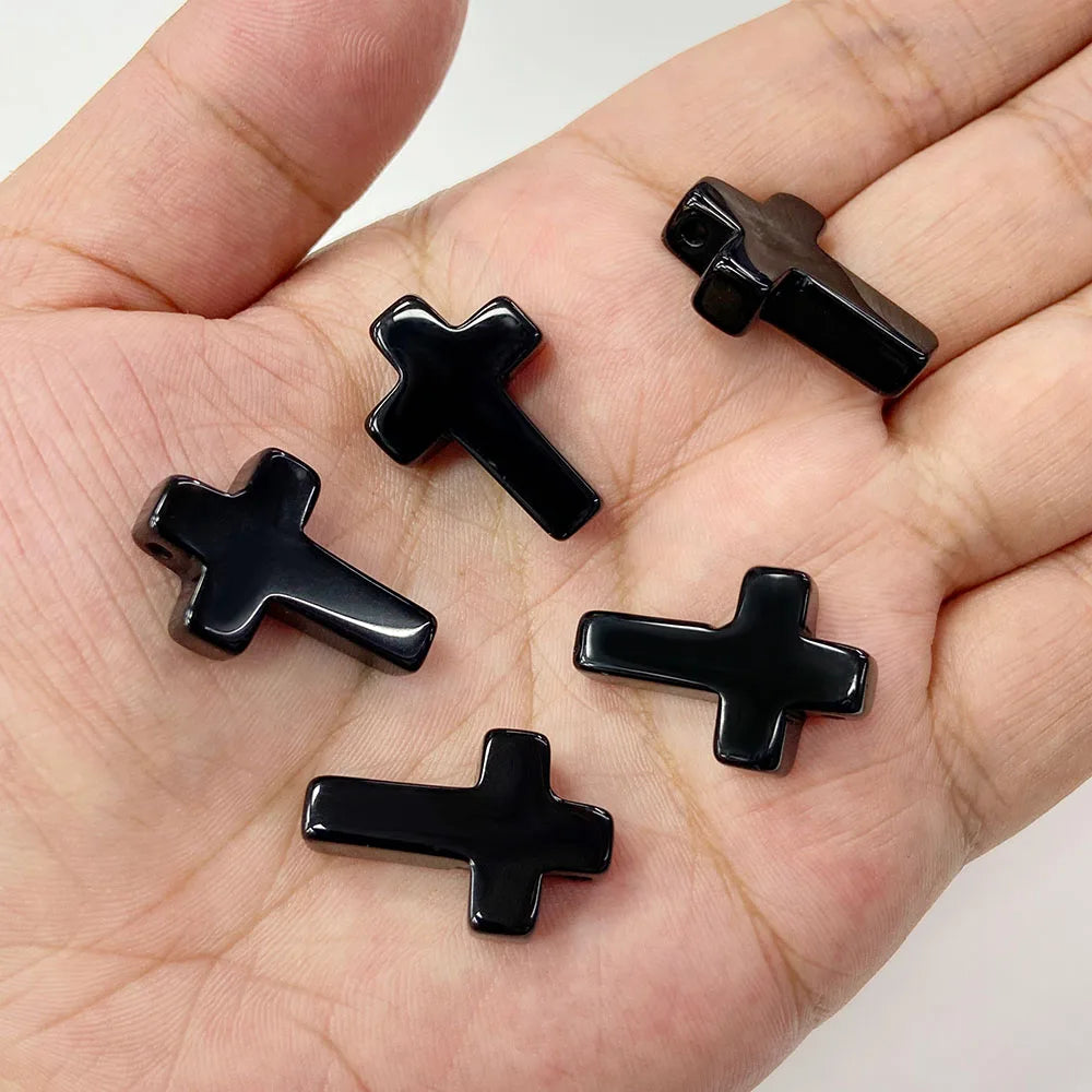 Natural Stone Cross Pendant Charm for Jewelry Making