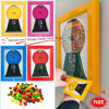 A vintage rotating candy display frame featuring colorful candies protected by a clear glass and a dust cover.