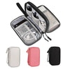 A set of waterproof double-layer travel organizers for cables and accessories, including a zippered pouch and a pink and blac