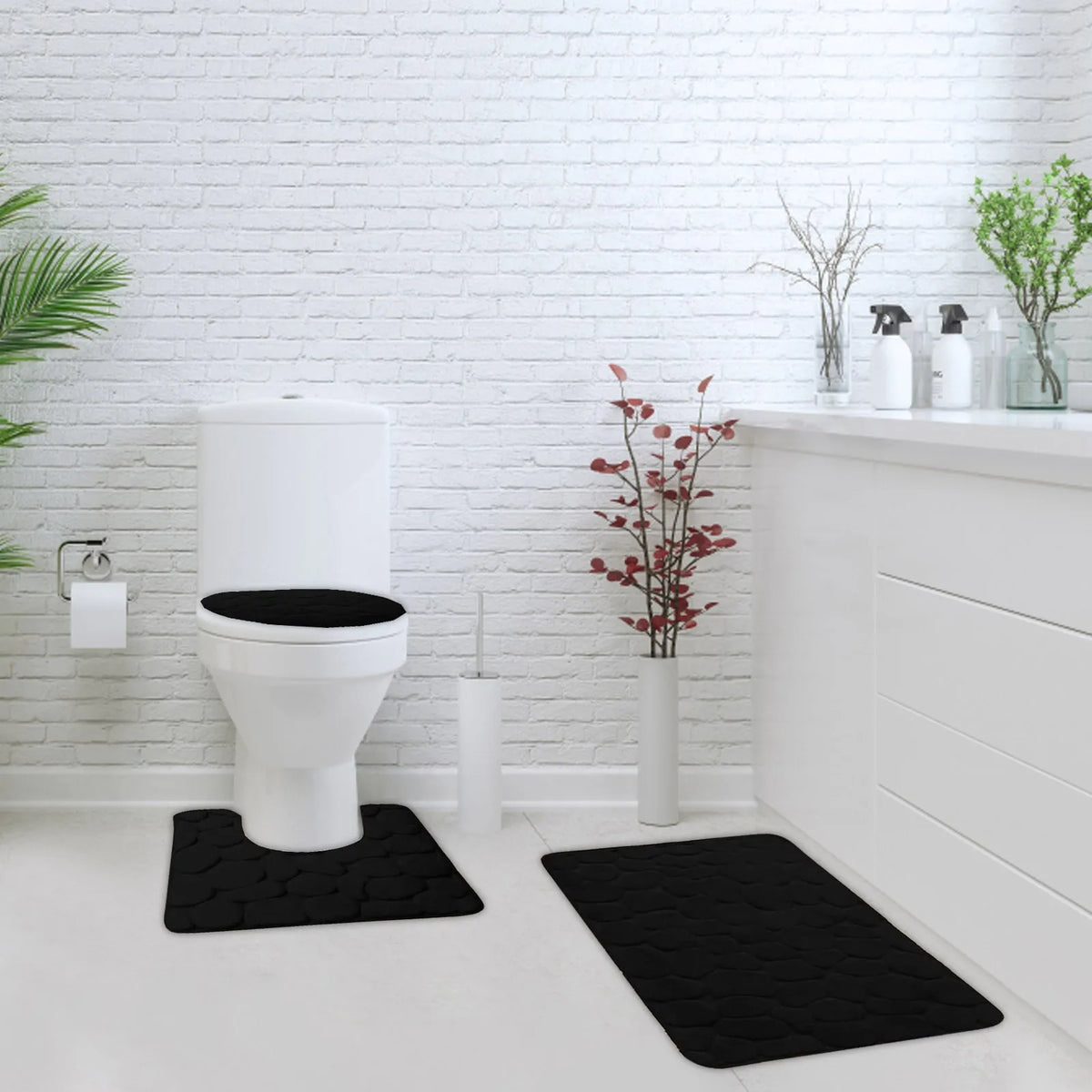 Plush Chenille Bathroom Rug Set with Non-Slip Backing