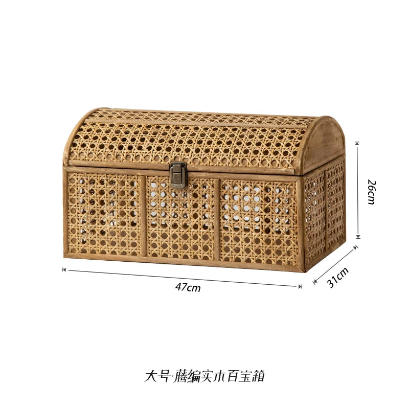 Panier de Rangement en Rotin Vintage avec Couvercle