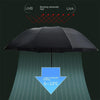 A black umbrella is shown blocking UV rays, with an arrow indicating lower umbrella cooling of 6–13°C.