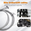 A bundle of stainless steel bicycle brake and shift cables with a wire cutter shown next to a bicycle component.