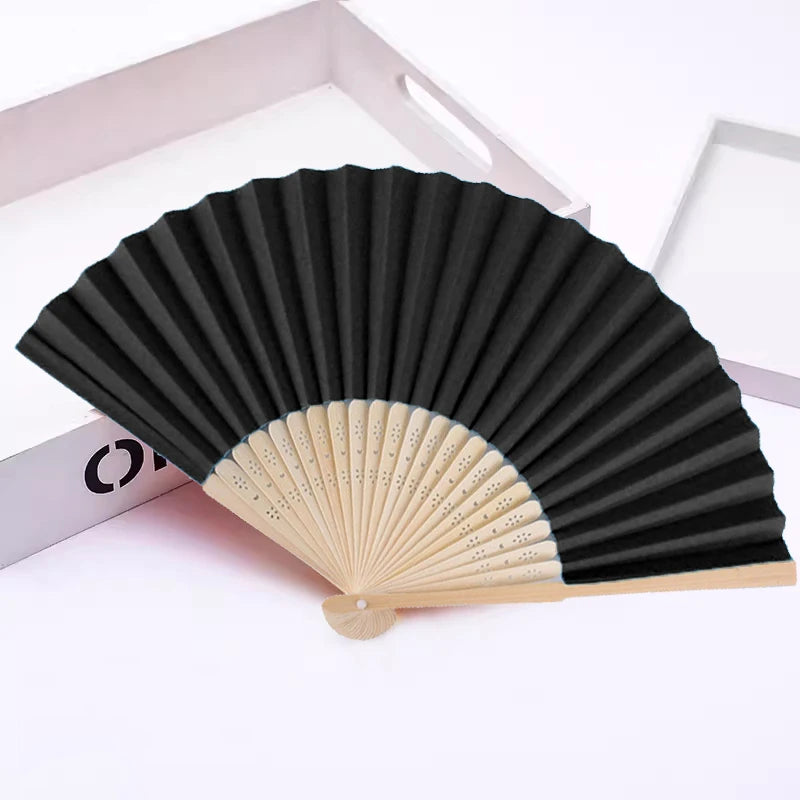 Classic Bamboo Folding Fan with Blank Canvas Design