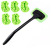 A set of green car windshield cleaning brushes with microfiber pads and a black handle.