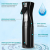 A black mist spray bottle with an ergonomic design and a high-pressure nozzle, shown against a light blue background.